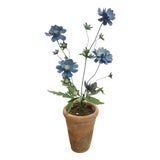 Charming Faux Blue Botanical Study in Terracotta Pot For Sale