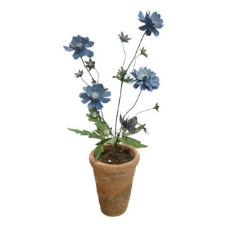Charming Faux Blue Botanical Study in Terracotta Pot For Sale