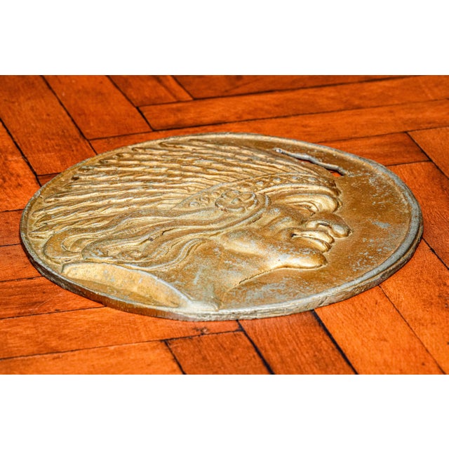 Antique Art Nouveau Native American Indian Chief Wall Plaque Medallion Western American Style For Sale In New York - Image 6 of 8