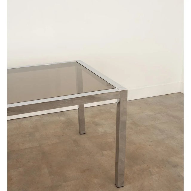 Metal Mid-Century Glass & Chrome Dining Table in the Manner of Baughman For Sale - Image 7 of 13