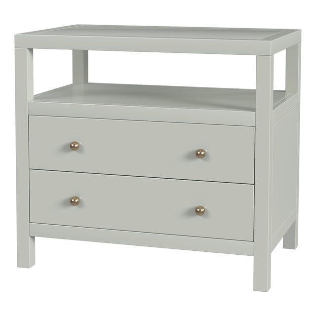 Nora 28 in. W Rectangular 2 Drawer Wide Nightstand with Open Shelf, Sage Green For Sale