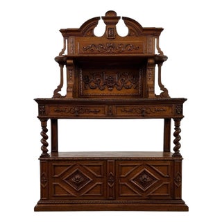 Antique English Golden Oak Sideboard with Barley Twist Supports, 1800s For Sale