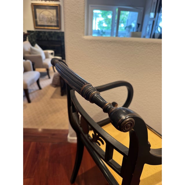 Robert W. Irwin Co. 1940s Robert W. Irwin Regency Style Ebonized Armchair With Gilt Detailing For Sale - Image 4 of 9