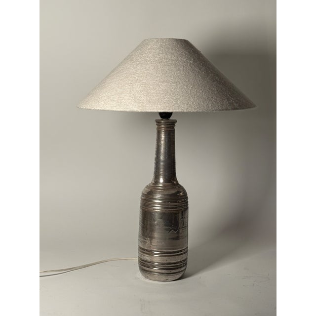Large Stoneware Table Lamp in Silver Glaze by Bitossi for Bergboms, 1970s For Sale - Image 15 of 15