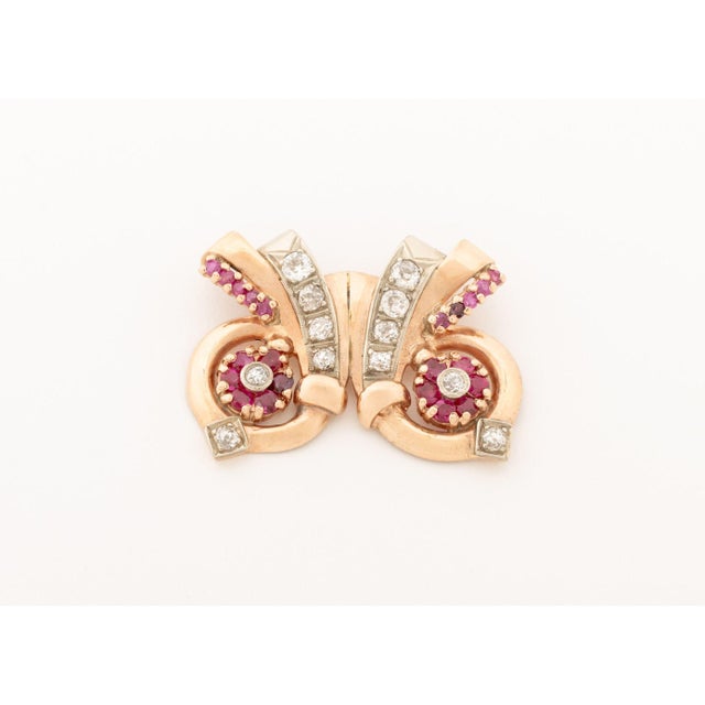Vintage 14K Rose Gold, Diamond, and Ruby Pendant, featuring twelve prong and bezel set old mine cut diamonds weighing a...