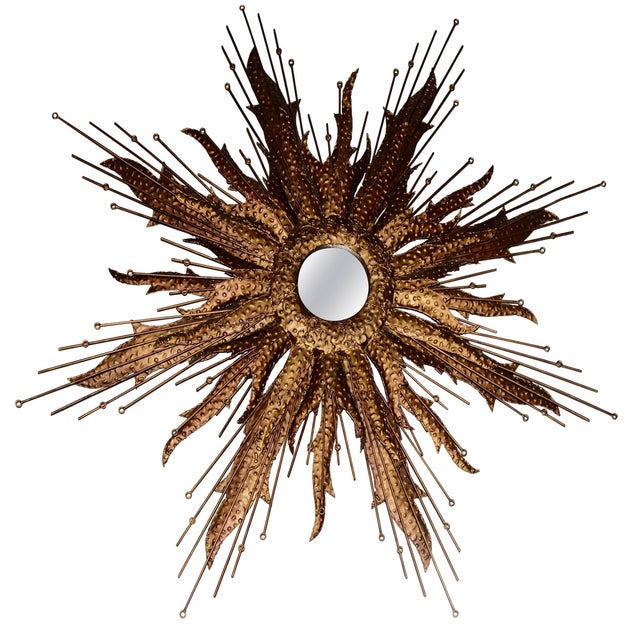 Midcentury Sunburst Handcrafted Art Metal Mirror For Sale - Image 12 of 12