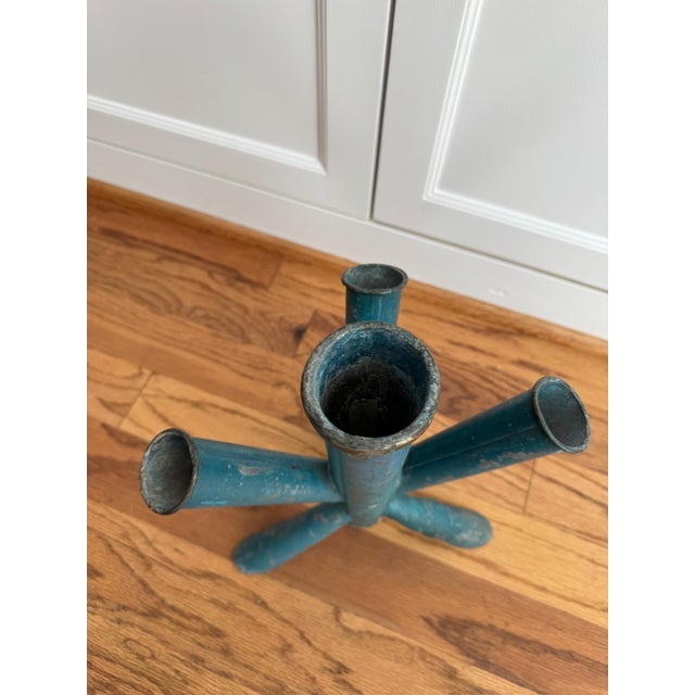 Mid-Century Modern Blue Metal Sputnik Vase For Sale - Image 3 of 3