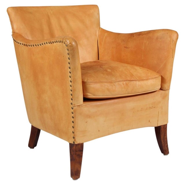 Brown Danish Cabinetmaker Lounge Chair with Nature Leather, 1940s For Sale - Image 8 of 8