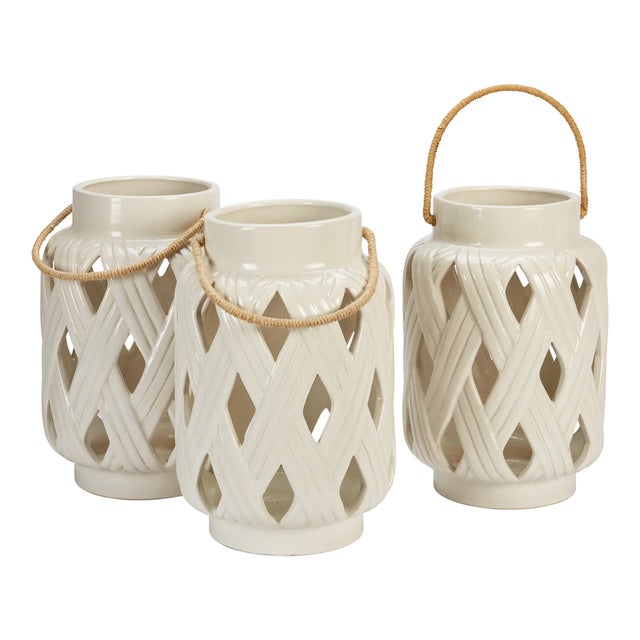 Ceramic Weave Lantern, White Chairish