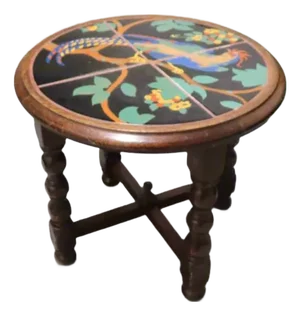 Rare Taylor Tilery 1930's Exotic Bird Round Tile Table Arts & Crafts Side Table