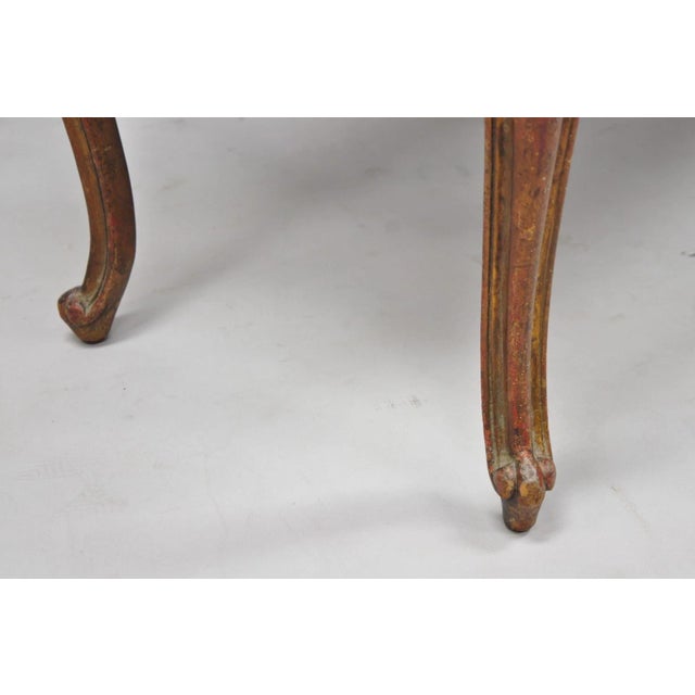 Vintage French Louis XV Style Distressed Gold Gilt Cane Back Vanity Bench Seat For Sale - Image 13 of 18
