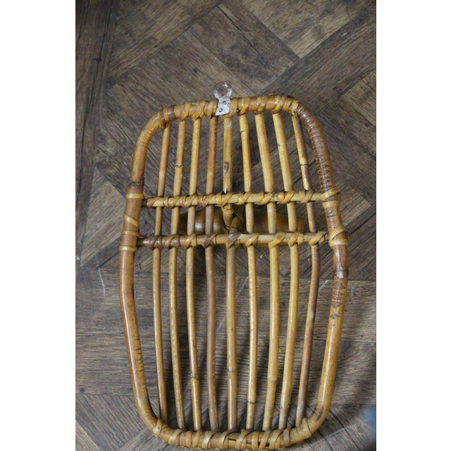 Rattan and Bamboo Coat Rack with Mirror in the style of Franco Albini, Italy, 1960s, Set of 2 For Sale - Image 11 of 12