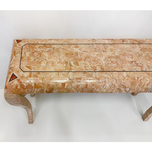 Metal Vintage Maitland Smith Tessellated Stone Console, Cabriolet Legs For Sale - Image 7 of 9
