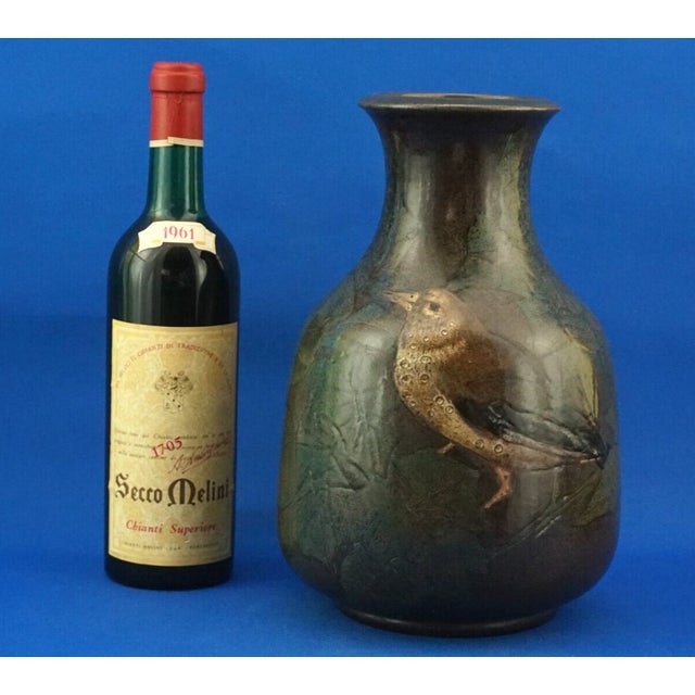 Ceramic Futurist Majolica Ceramic Vase with Bas-Relief Bird by Bruno Baratti, Italy, 1920s For Sale - Image 7 of 18