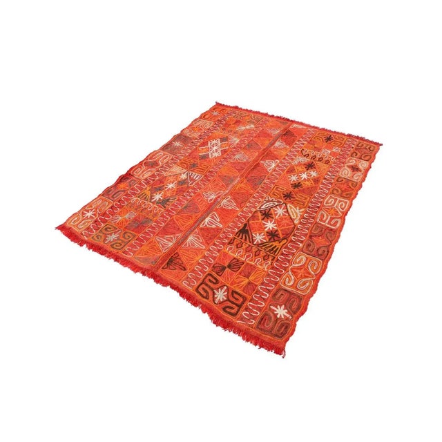 Traditional Mid 20th Century Orange Embroidered Arabi Kilim Rug For Sale - Image 3 of 7