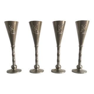 Art Deco Pewter Liquor Goblets by Just Andersen with Monogram KL, 1930s, Set of 4 For Sale