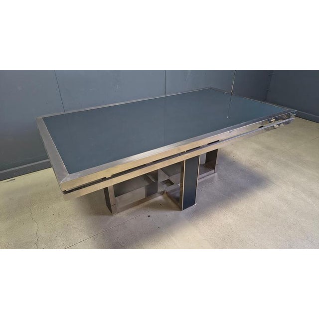 Glass Vintage Italian Chrome Dining Table, 1970s For Sale - Image 7 of 12