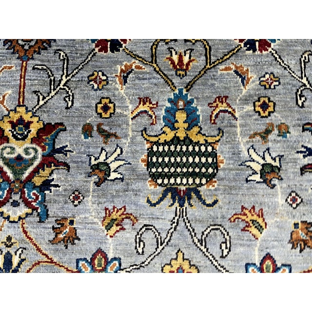 Textile Sultani Pomegranate Floral Wool Rug in Gray, Teal and Burgundy, 5' X 6'9" For Sale - Image 7 of 15