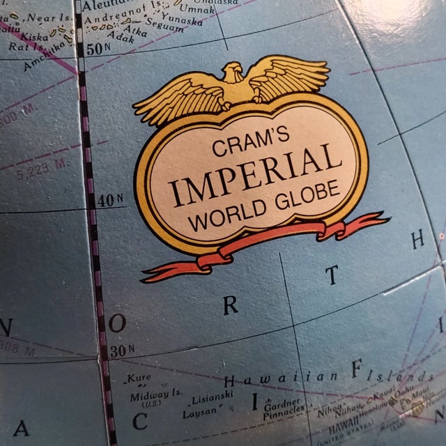 1990s George F. Cram Company 12 World Globe Blue Ocean 12" Tabletop Globe, Champagne Base For Sale - Image 5 of 9