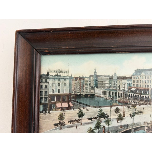 Blue Vintage Panoramic Hamburg Harbor Print – Framed German Cityscape, 30.75” For Sale - Image 8 of 13