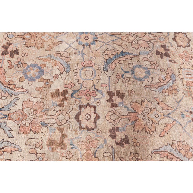 1920s Neutral Beige Soft Blues and Pinks 1920s Persian Malayer Rug For Sale - Image 5 of 7