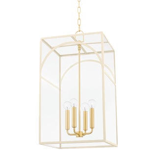 Mitzi Addison 4-Light Large Pendant, Aged Brass/Textured Cream Combo For Sale