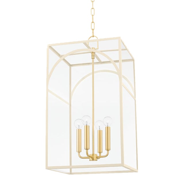 Mitzi Addison 4-Light Large Pendant, Aged Brass/Textured Cream Combo For Sale