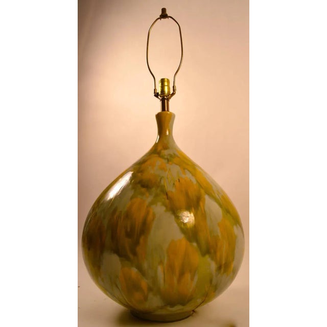 Large Ceramic Drip Glaze Lamp With Original Shade For Sale - Image 4 of 9