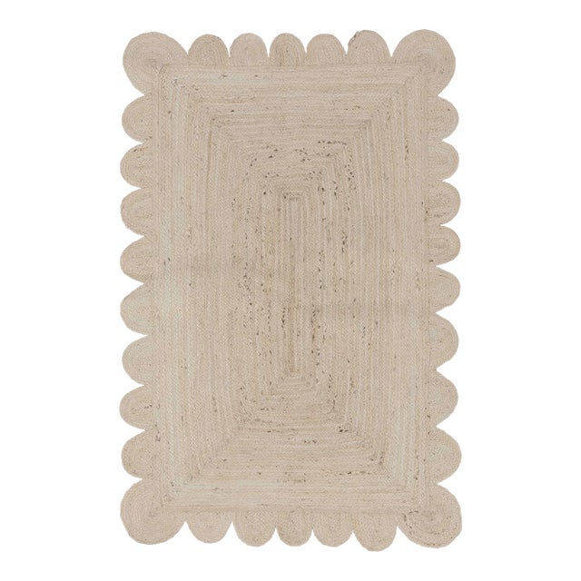 Natural White Jute Scallop Hand Made Rug - 10x14' For Sale