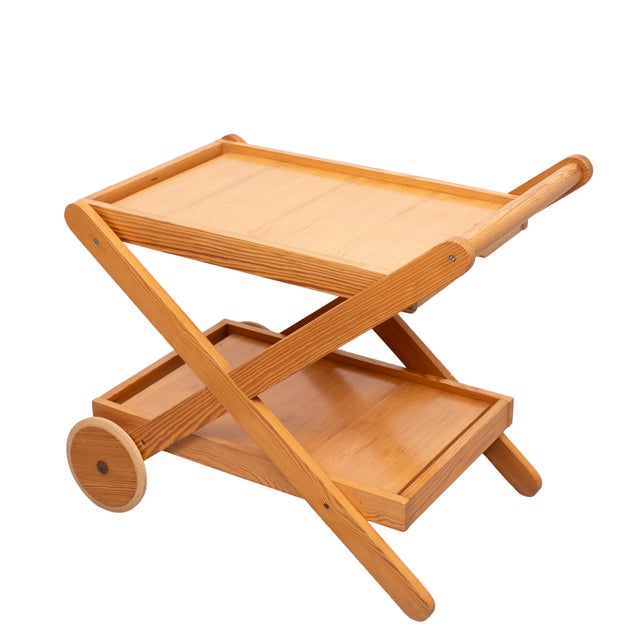 1970s Serving Trolley in Pine with Wheels, 1970s For Sale - Image 5 of 11