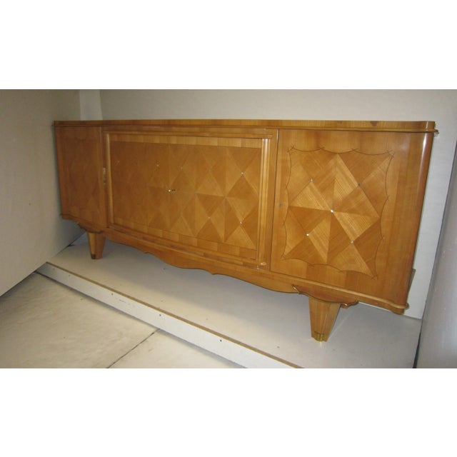 Mid-Century Modern 1940s Andre Arbus Style Sycamore Credenza with Parquetry Inlay For Sale - Image 3 of 13