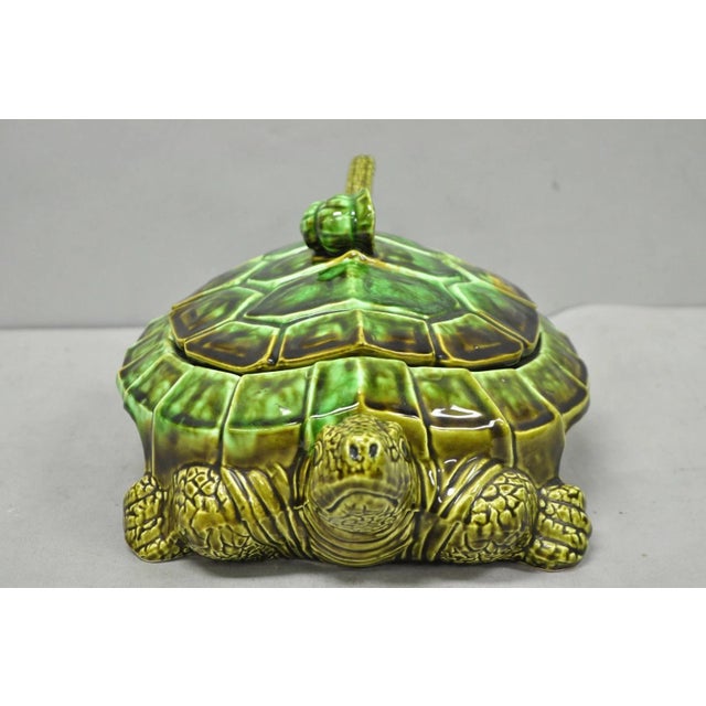 Ceramic Vintage Tilso Japan Mid Century Modern Green Ceramic Figural Turtle Soup Tureen For Sale - Image 7 of 17