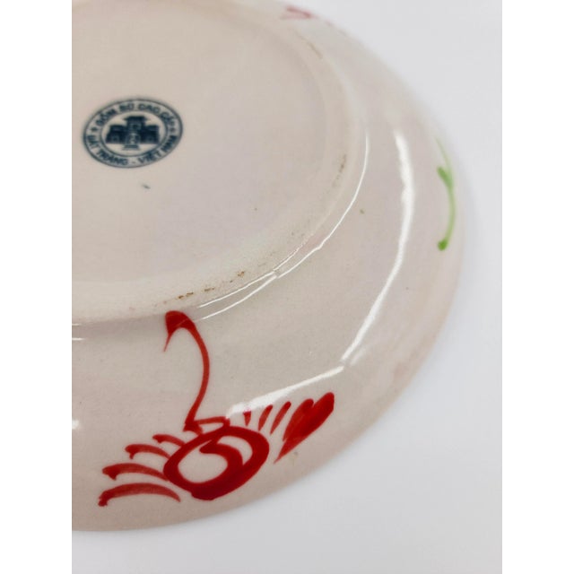 Late 20th Century Hand-Painted Lotus Dessert Plate in Cobalt Blue and Red - Set of 4 For Sale - Image 9 of 13