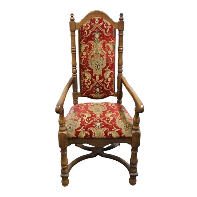 THOMASVILLE FURNITURE Kenilworth Collection Solid Oak English Tudor Style Dining Arm Chair 860-951 45.25" High 21.5" Wide...