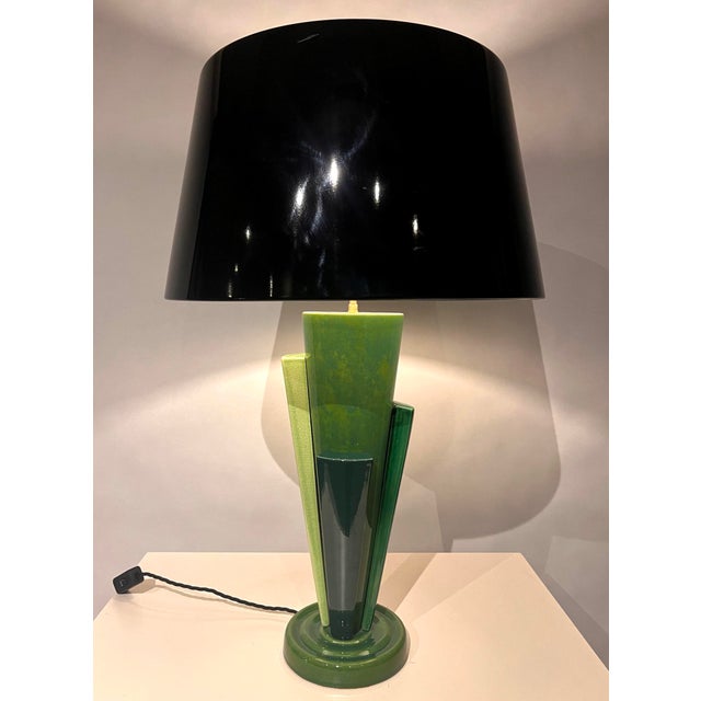 Large Postmodern Green Ceramic Table Lamp attributed to Francois Chatain, 1980s For Sale - Image 15 of 18