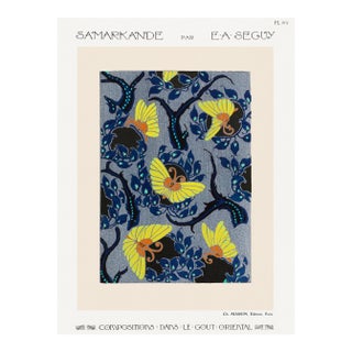 Butterfly Pochoir Pattern, Art Nouveau Oriental Style, Vintage Art Print Reproduction, 18" × 24" For Sale