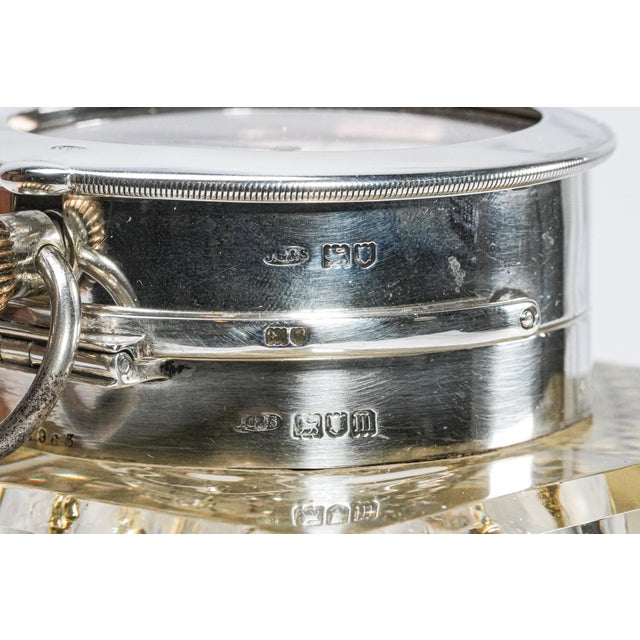 Impressive Large English Antique Crystal Sterling Silver Paperweight Desk Inkwell Goliath Clock For Sale - Image 9 of 18