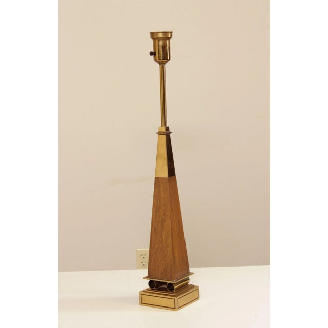 Stiffel Stiffel Mid Century Brass & Walnut Obelisk Table Lamp For Sale - Image 4 of 13