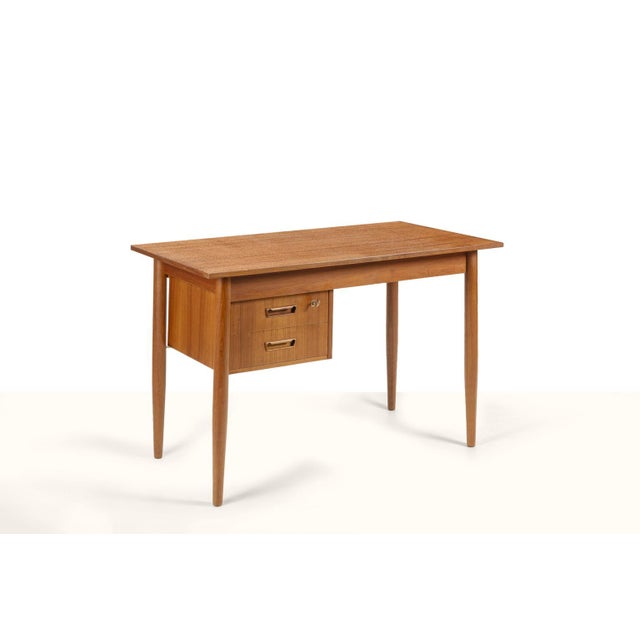 Scandinavian Desk with Sliding Mobile Drawer Block and Small Armchair, Denmark, 1970s, Set of 2 For Sale - Image 17 of 17
