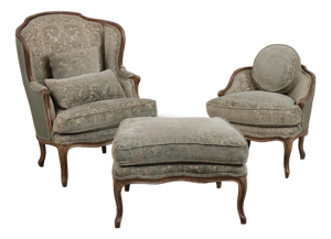 Louis XV Style 3 Piece Upholstered Chaise Lounge Chair Set