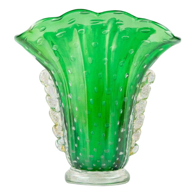 Art Deco Vase in Light Green Murano Glass by Barovier and Toso, Italy, 1930s For Sale
