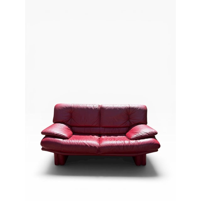 1980s 1980s Postmodern Red Leather Sofa in the Style of Nicoletti Salotti For Sale - Image 5 of 8