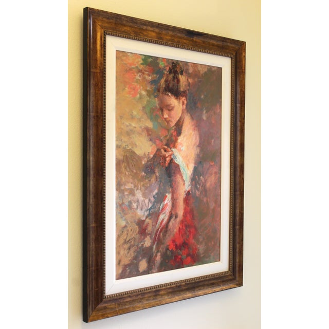 Paint Hua Chen "Serenity" Hand-Embellished Artist's Proof Giclée on Canvas, 2004, Bronze Frame For Sale - Image 7 of 15