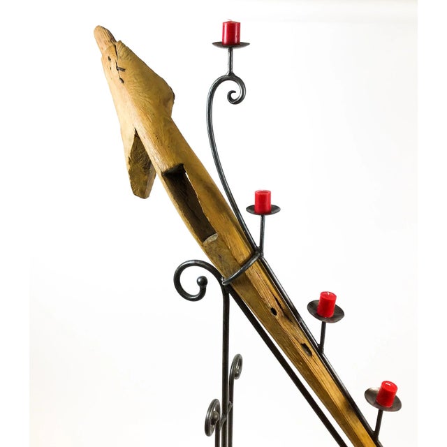 Ebony Large Antique Artisan Wooden Plow Sculpture Candle Holder For Sale - Image 8 of 13