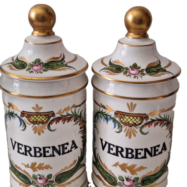 White Mid 20th Century French Provence Style Carlin Comforts Pair of Apothecary Jars For Sale - Image 8 of 11