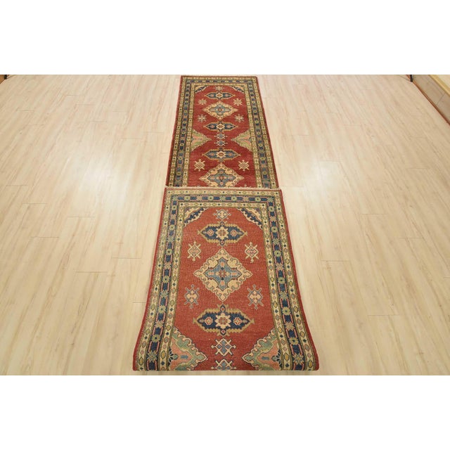 Kazak Runner 2’9” X 13’2” Red Wool Tribal Hand-Knotted Oriental Rug For Sale - Image 11 of 12