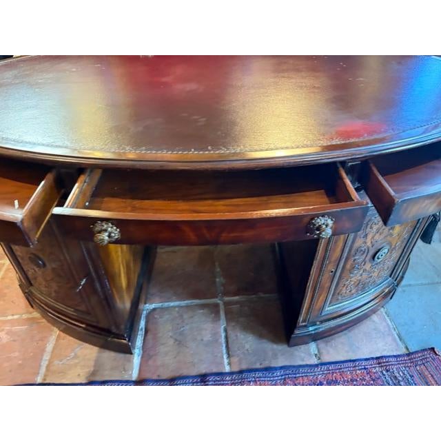 1970s Large Carved Mahogany Antique Style Leather Top Partners Desk For Sale - Image 9 of 15