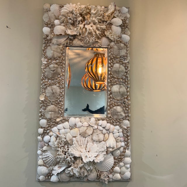 Vintage White Shell and Coral Encrusted Mirror