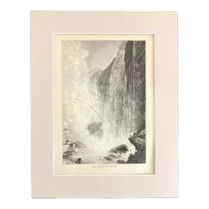 Antique 1874 Wood Engraving "Cave of the Winds," Niagara Falls NY in 11x14 Mat