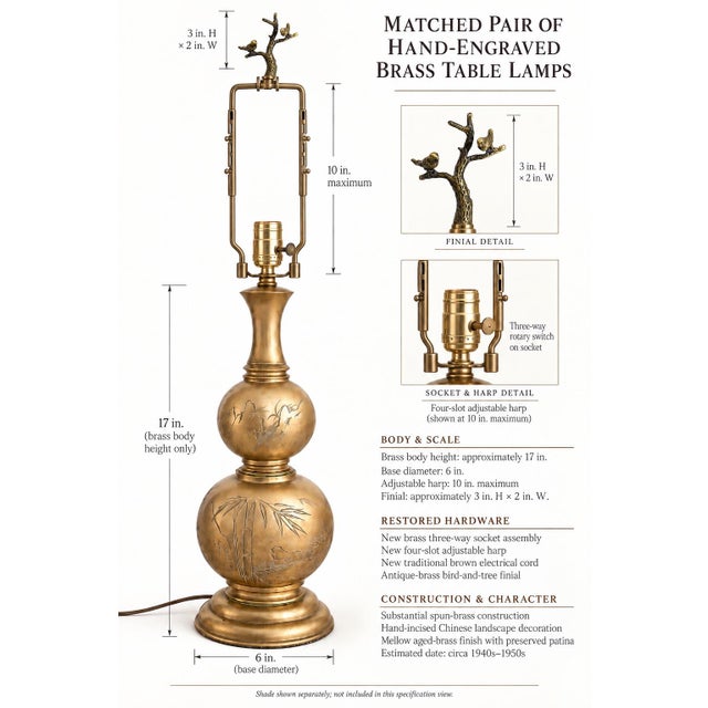 Metal Antique Chinoiserie Brass Double-Gourd Lamps With Taupe Pagoda Shades, Pair For Sale - Image 7 of 7